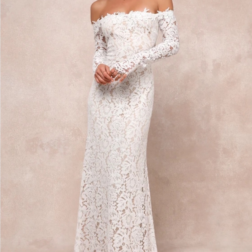 Lulu's White Off-Shoulder Lace Long Sleeve Dress